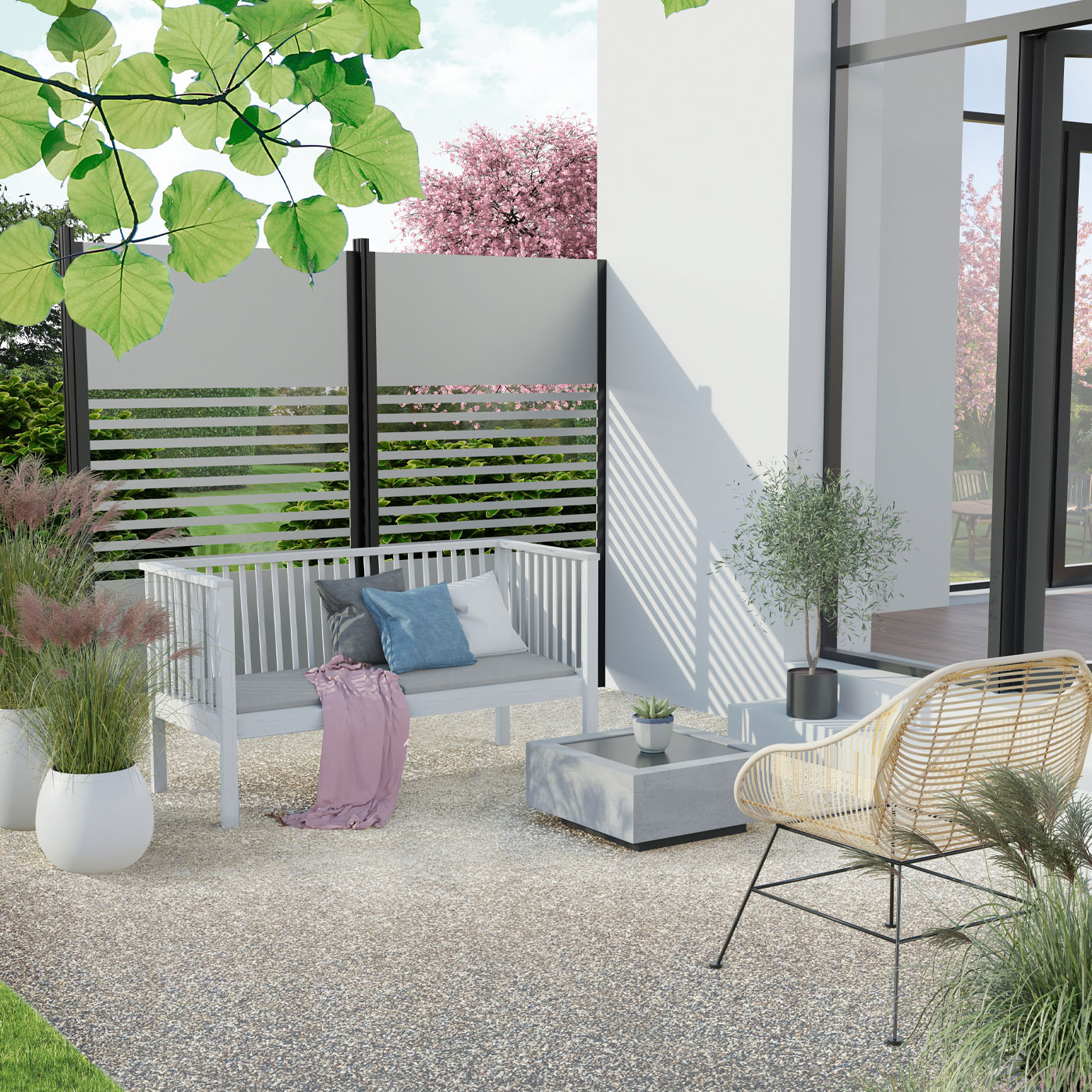 TRIAS Sichtschutz aus Aluminium mit Füllung Glas Lines 10