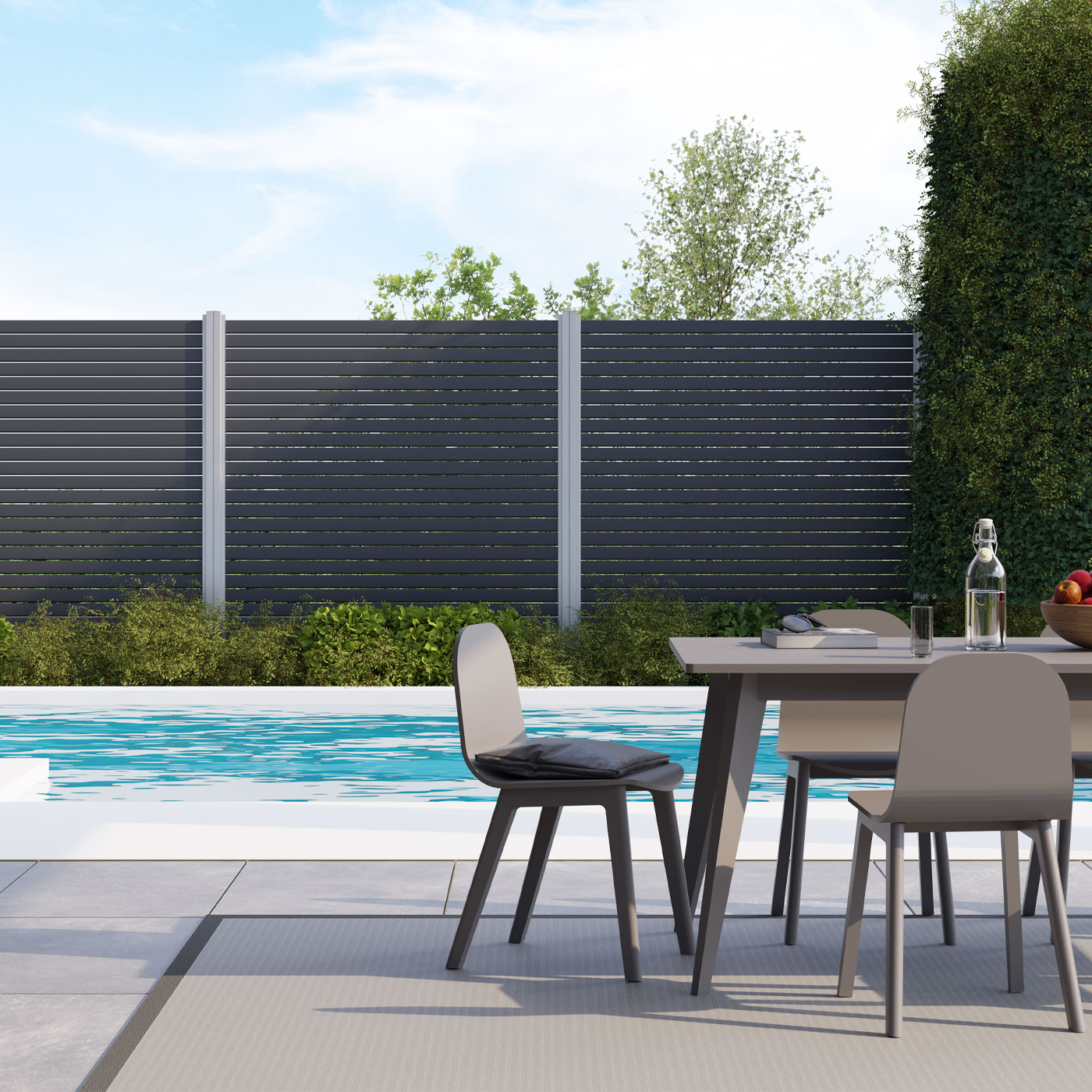 TRIAS Sichtschutz Rhombus Alu in Anthrazit am Pool