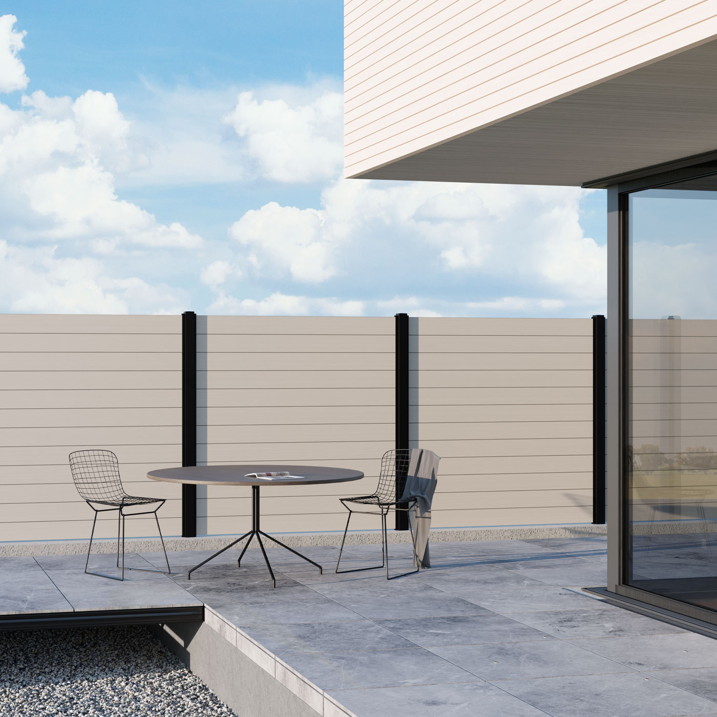 TRIAS Sichtschutz Dielen Alu Maple auf Terrasse