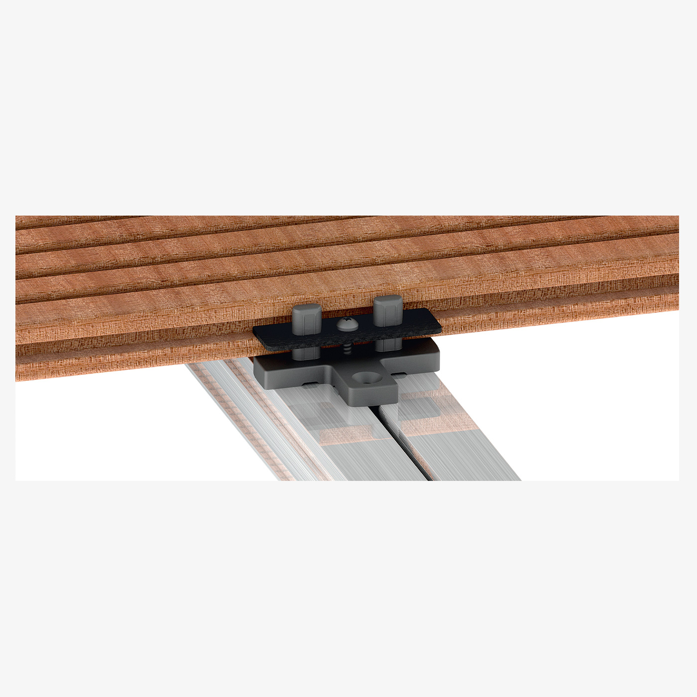 Das Bild zeigt den TRIAS ALU Clip-SK montiert auf dem Terrassenprofil TRIAS ALU SlimSK