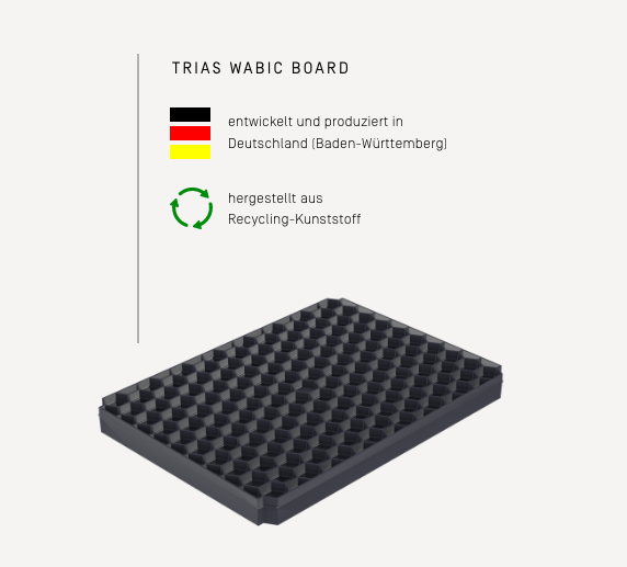 Vorteile TRIAS Wabic Board: Entwickelt und produziert in Deutschland, Hergestellt aus Recycling-Kunststoff