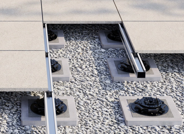 Detailbild TRIAS ALU Terrassenunterkonstruktion mit Terrassenplatten