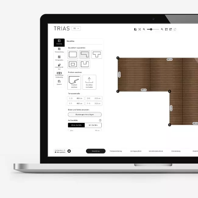 TRIAS Terrassen-Konfigurator auf MacBook für die Terrassenplanung