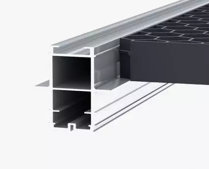 Das Bild zeigt das Terrassenprofil TRIAS ALU Ultra in Kombination mit den Wabic Gitterboards