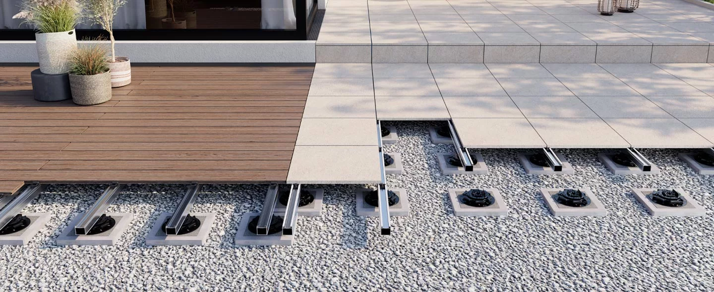 Das Bild zeigt die Terrassen-Unterkonstruktion TRIAS ALU