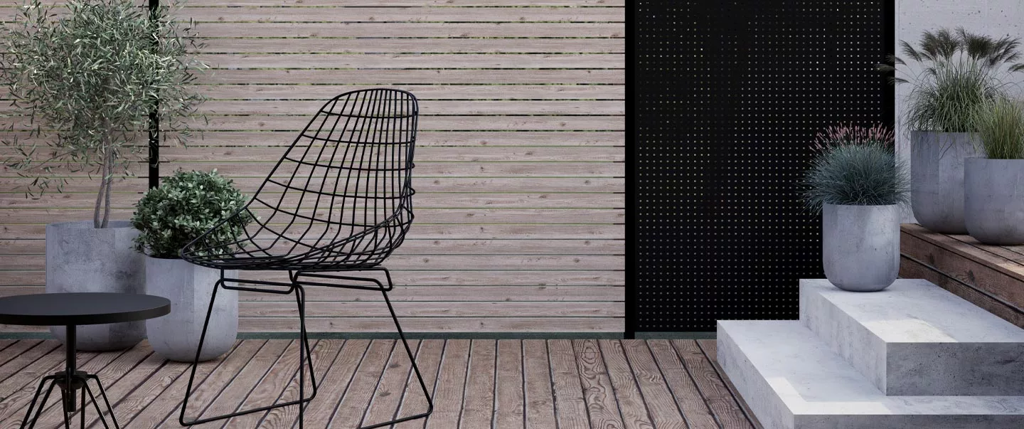 Trias Sichtschutz: Rhombus Holz und Metall kombiniert